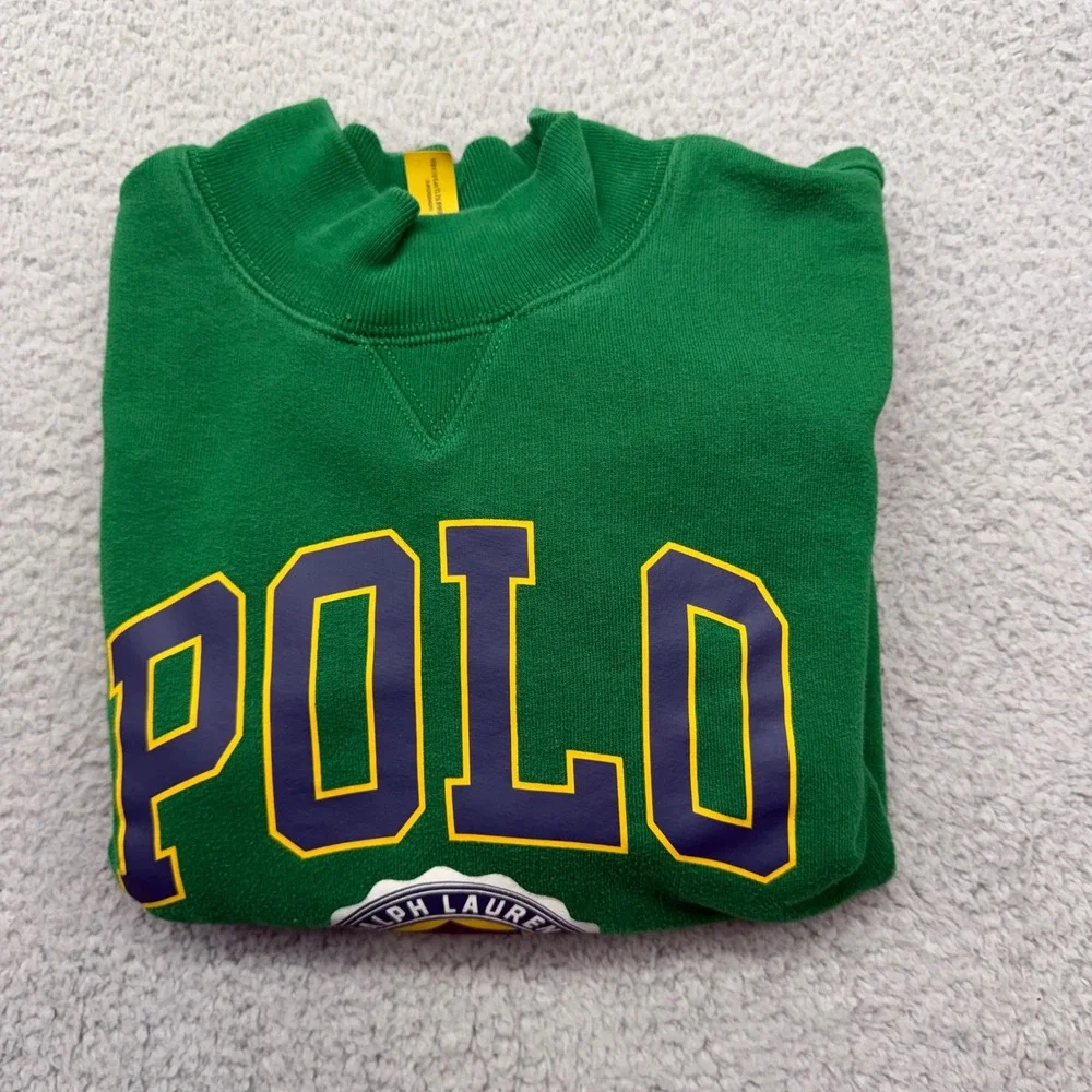 Ralph Lauren Girls XL 16 Green Graphic Crest Logo Fleece Mockneck Sweatshirt